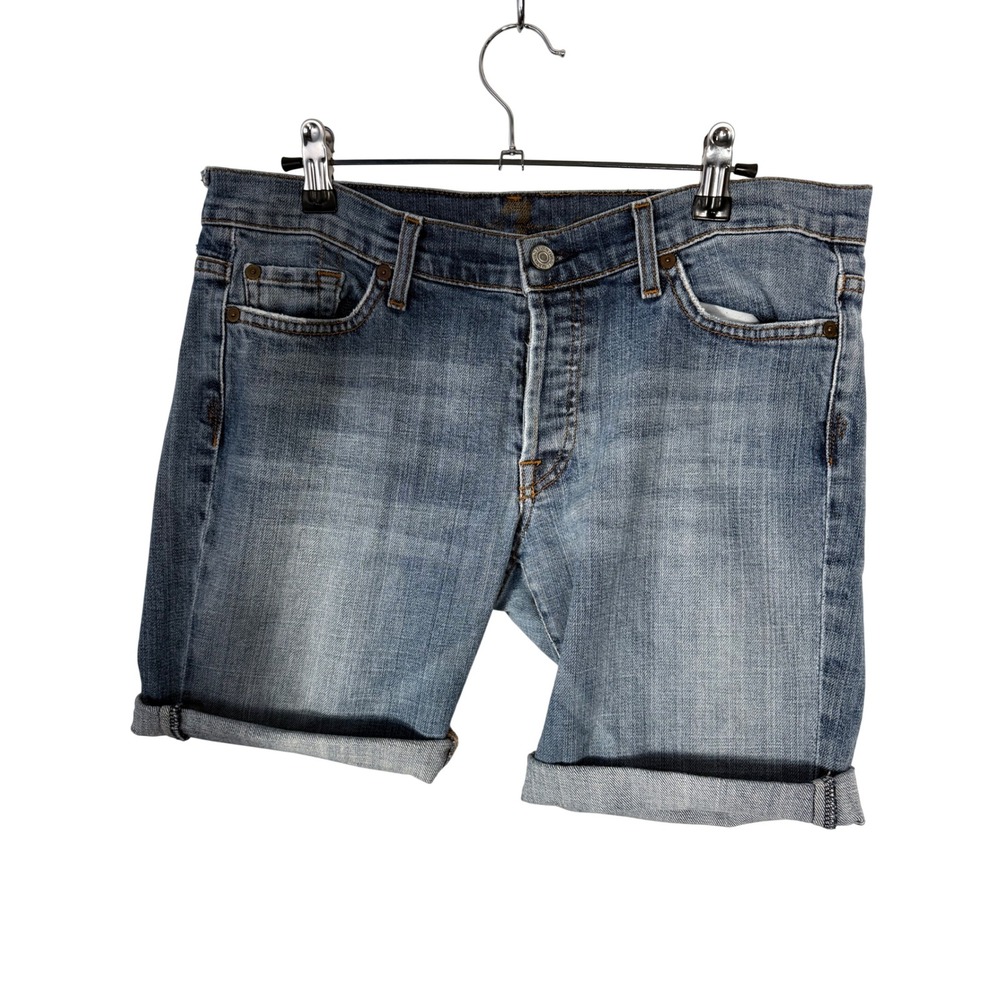 7 For All Mankind Denim Cutoff Shorts Womens 30 Blue GUC Button Fly Rolled Cuff